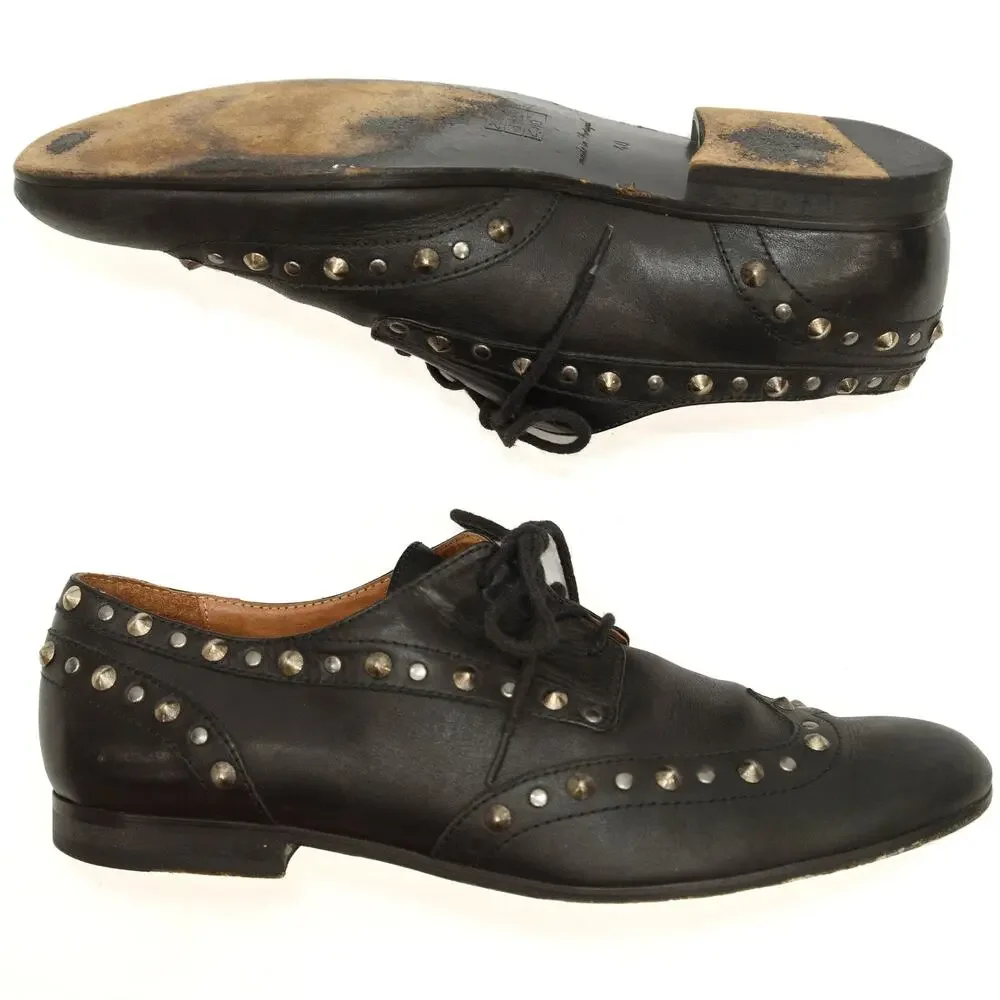 Sandro Black Studded Leather Brogue Oxfords Size 40 US 7